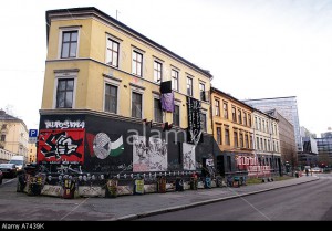 A7439K Youth occupied building in Oslo norway The building is occupied by the Blitz group