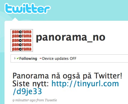 Panorama nå også på Twitter